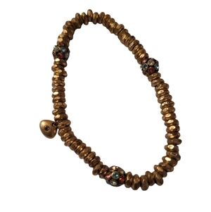 Fossil Branded Gold Toned Beaded Stretchy Bracelet Pave Color Crystal Accents